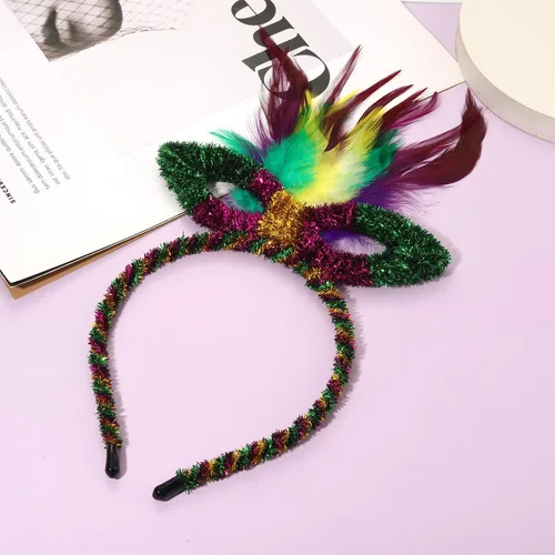 Vista 19 de YAHPERN Diademas de Mardi Gras para mujer, máscara de flor de lis, diadema de plumas de carnaval, accesorios para el cabello, regalos