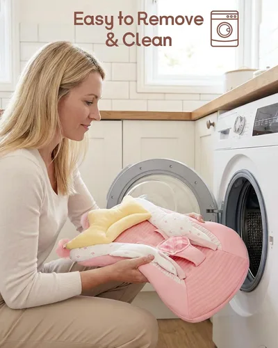 Vista 8 de Columpios de bebé para bebés, columpio para recién nacido, columpio portátil para bebés con música, velocidad adaptable, temporizador, cojín suave