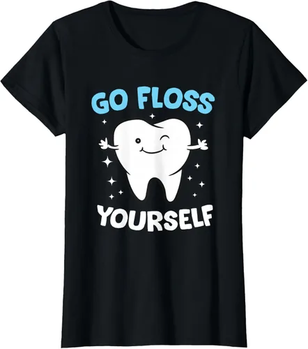 Vista 49 de Camiseta higienista dental, asistente dental, Go Floss Yourself dentista, Negro, S