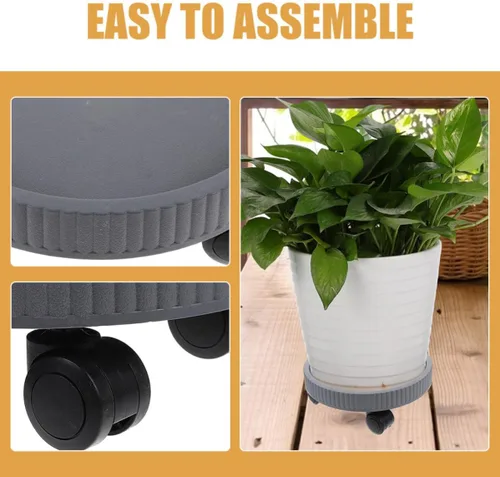 Vista 3 de Kisangel 2pcs Rolling Plant Stand with Wheels, Plastic Flower Pot Mover Reusable round Tray, Floor Protection for Hardwood Surfaces, Supports