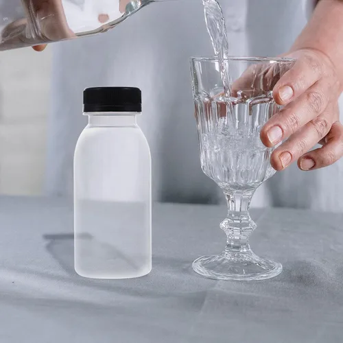 Vista 3 de 6 botellas de jugo transparentes a prueba de fugas, botellas de leche reutilizables, recipientes para bebidas al aire libre, tapas para exprimir