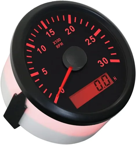 Vista 2 de ELING Tacómetro de motor Medidor 3000 RPM para diesel con retroiluminación roja 3.346 in 12V 24V