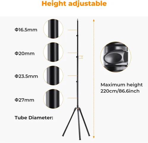 Vista 4 de K&F CONCEPT Soporte de luz de 86.6 pulgadas/7.2 ft con bolsa de almacenamiento, trípode de aluminio para fotografías, reflectores, softboxes, flash