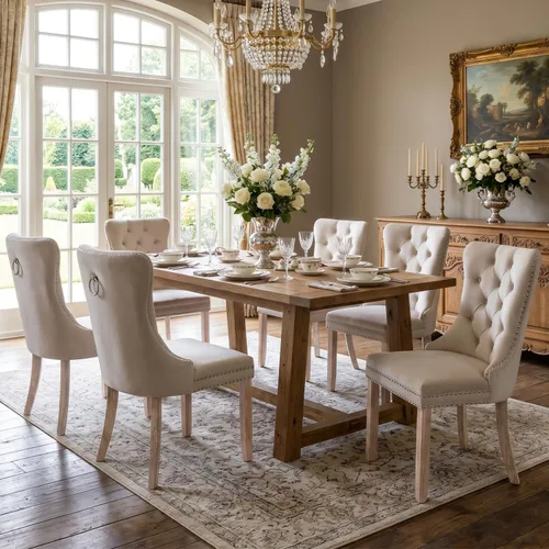 Vista 6 de SoarFlash Juego de 2 sillas de comedor de terciopelo, silla lateral de respaldo alto, silla lateral moderna tapizada de alta gama con botones Beige