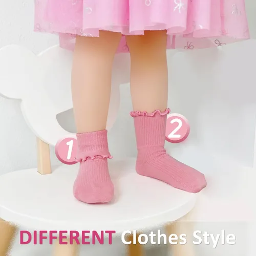 Vista 7 de JAKIDAR Calcetines con volantes para bebés y niñas, 6 pares de calcetines de algodón suave con volantes para bebés y niñas