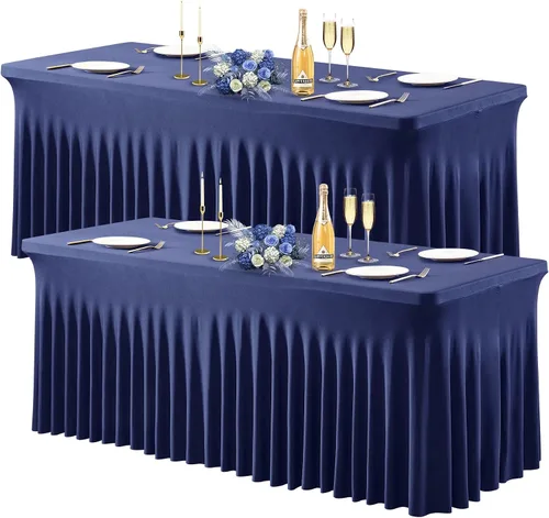 Vista 32 de Wish Care Paquete de 2 manteles de elastano elástico azul bebé para mesas rectangulares de 4 pies, manteles ajustables sin arrugas de 4 pies
