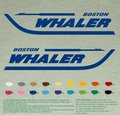 Vista 10 de Par de calcomanías Boston Whaler para barcos, calcomanías de vinilo, motor de barco, lote de 2, Negro 070
