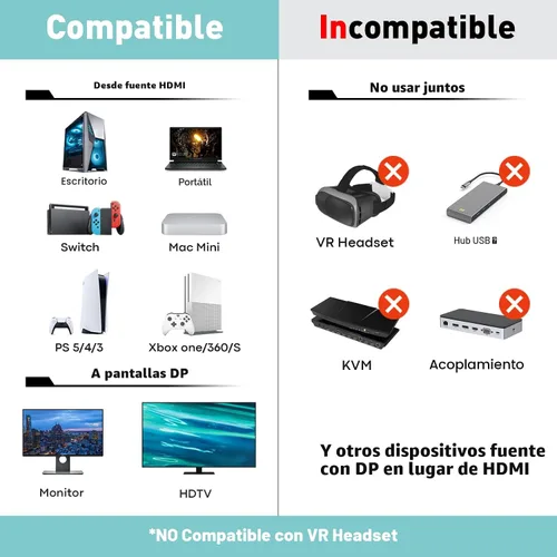 Vista 7 de UANTIN Adaptador HDMI a DisplayPort, 4K @60Hz Uni-Direccional solamente - 1