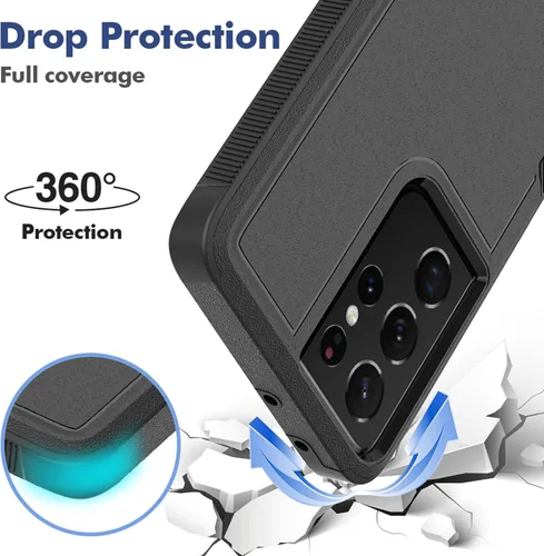 Vista 3 de Funda para Samsung Galaxy S21 Ultra: funda protectora de doble capa resistente para teléfono celular, a prueba de golpes, con protector de pantalla
