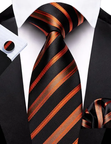 Vista 56 de Barry.Wang Juego de corbatas para hombre, corbata de seda a rayas, tejido a cuadros, gemelos formales, negocios, boda