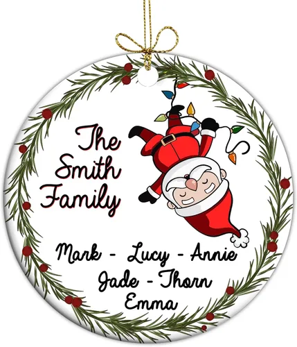Vista 20 de Adorno de círculo de Navidad personalizado para la familia, adorno personalizado con nombre de familia para Navidad, adorno personalizado
