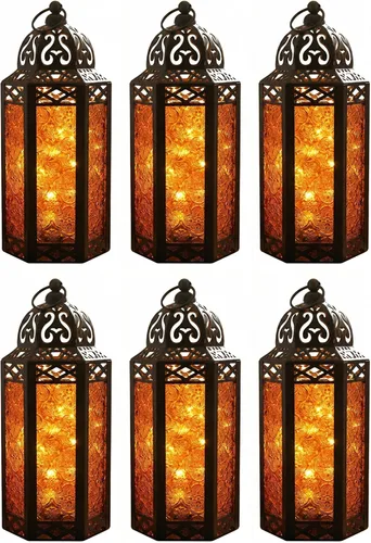 Vista 44 de VELA LANTERNS Juego de 2 portavelas decorativos de LED con luces de hadas de 12" de metal marroquí para colgar o mesa, decoración del hogar