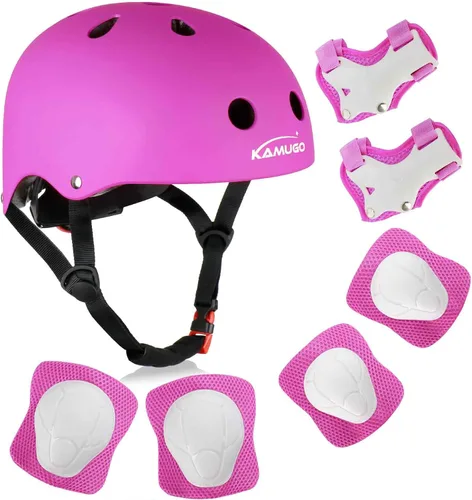 Vista 8 de KAMUGO - Casco de bicicleta para niños, casco para niños pequeños de 2 a 8 años, para niños y niñas, con equipo de protección deportiva, rodilleras