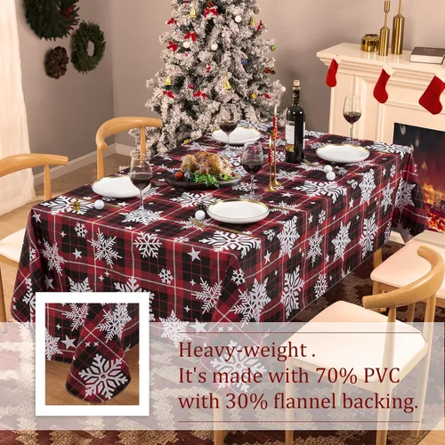 Vista 5 de UMINEUX Mantel de Navidad con reverso de franela, mantel rectangular de vinilo impermeable lavable para fiestas de Navidad, bodas, vacaciones