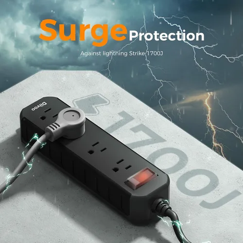 Vista 4 de Regleta de alimentación para exteriores resistente a la intemperie, cable de extensión de 25 pies, protector de sobretensiones impermeable Diivoo