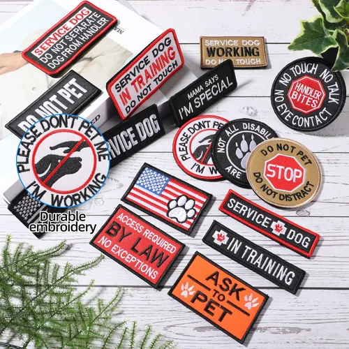 Vista 5 de MTLEE - 16 parches para perros de servicio, no te animes en entrenamiento para collar de arnés Ask to Pet Patches Removable Tactical Embroidered