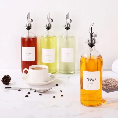Vista 9 de Molimoli Dispensador de aceite y vinagre con boquilla de vertido de metal, dispensador de botellas de vidrio para cocina Vertedores de acero