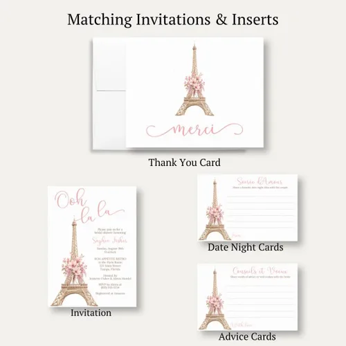Vista 4 de Merci Thank You Cards - Notas de la Torre Eiffel, notas temáticas francesas con sobres (24 unidades)
