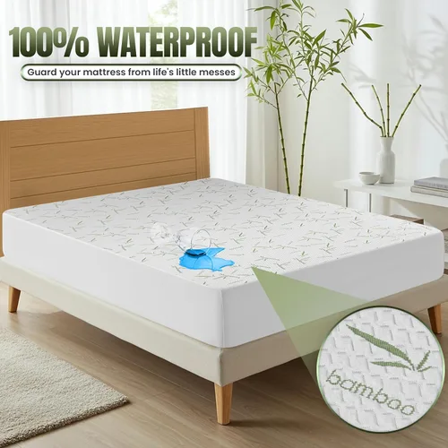 Vista 2 de Utopia Bedding Protector de colchón impermeable tamaño individual XL, viscosa hecha de bambú 200 GSM, se adapta a 15 pulgadas de profundidad Blanco