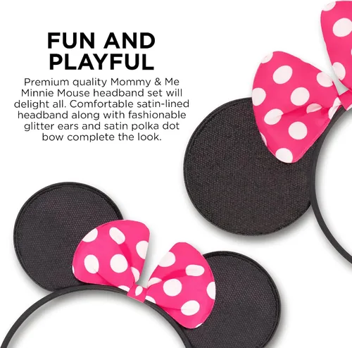 Vista 4 de Disney Minnie Mouse Ears Adult Set of 2 Headbands for Mommy and Me Matching for Adult and Little Girl