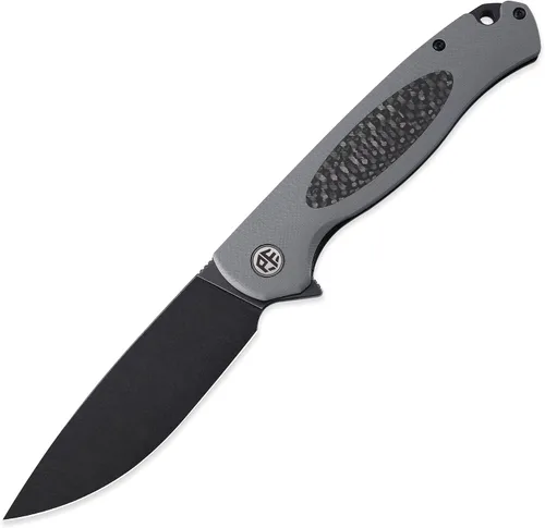 Vista 4 de Petrified fish PFB03 Stamp 3.58" D2 Cuchillo plegable de bolsillo con hoja Negro G10 con mango de fibra de carbono, clip de bolsillo, bloqueo