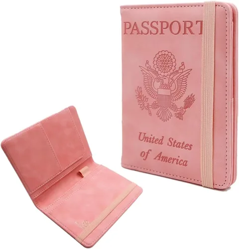 Vista 12 de Melsbrinna Funda de cuero prémium para pasaporte, impermeable, con bloqueo RFID, cartera de viaje con soporte para bolígrafo, bonito libro