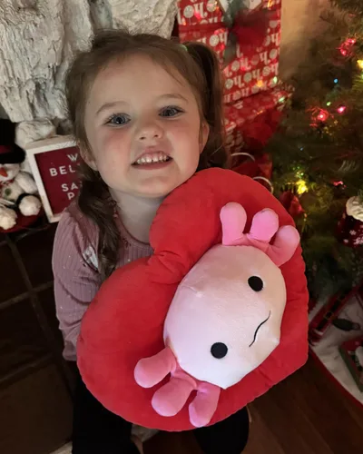 Vista 5 de MaoGoLan Peluche de ajolote de San Valentín con capucha en forma de corazón, almohada de peluche de salamandra blanda y suave, regalo de peluche
