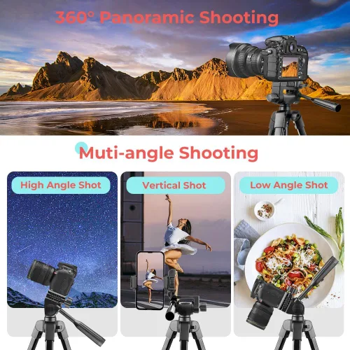 Vista 3 de UBeesize Trípode de cámara de 54 pulgadas, trípodes para teléfono para iPhone con bolsa, soporte de viaje con control remoto compatible con iPhone