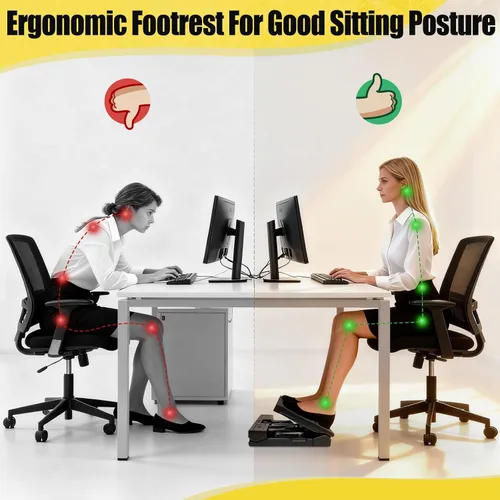 Vista 5 de Reposapiés ergonómico para debajo del escritorio en el trabajo, con altura y ángulo ajustables, taburete plegable con almohadilla extraíble cuentas