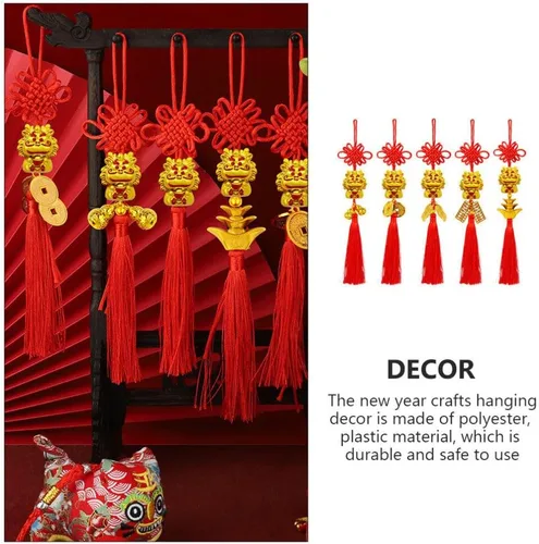 Vista 4 de Didiseaon 5 piezas de dijes chinos de nudo de riqueza Fengshui 2024 Año del Dragón, colgante colgante de coche de buena suerte, para fortuna