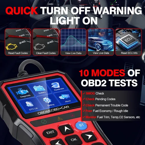Vista 6 de Herramienta de diagnóstico del escáner OBD2, lector de código de coche con probador de batería, lector de código del motor con reinicio OBDII, fecha