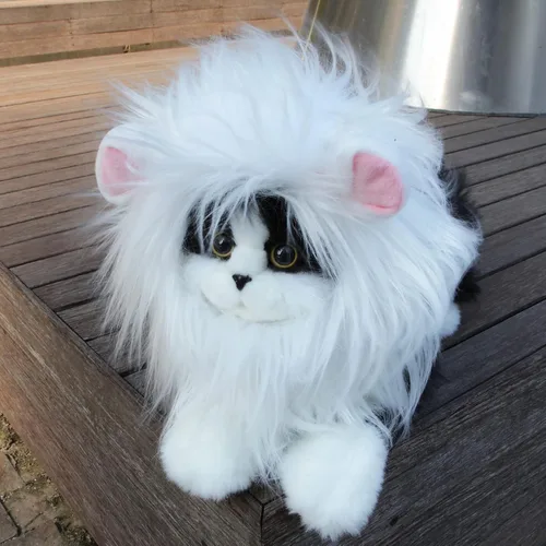 Vista 9 de Peluca de melena de león para disfraz de gato, ajustable, lavable, cómoda, elegante, pelo de león, vestido de ropa de gato para Halloween, Navidad