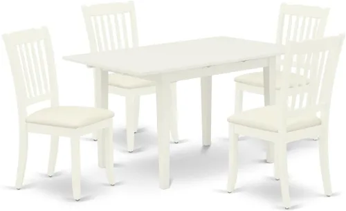 Vista 9 de East West Furniture NODA3-LWH-W - Juego de mesa de cocina de 3 piezas para espacios pequeños contiene una mesa de comedor rectangular con hoja