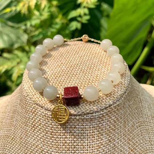 Vista 2 de Handmade Genuine Jade Abacus Shape Beaded Bracelet, Feng-shui Lucky Stone Chakra Healing Gemstone Crystal Beads Adjustable Bangle Stretch Jewelry