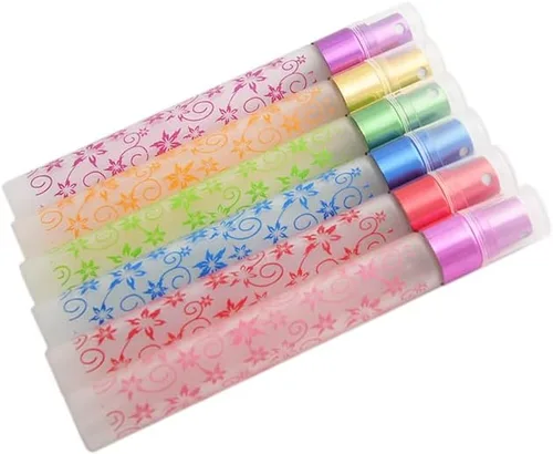 Vista 4 de Juego de 6 botellas de spray de perfume de vidrio de viaje vacías con estampado de flores mate de 0.3 fl oz