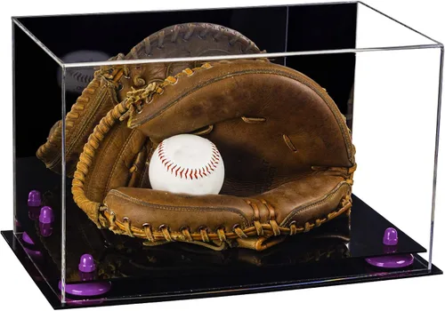Vista 110 de Better Display Cases Vitrina de guantes de béisbol de acrílico transparente con elevadores negros (A011/V16)