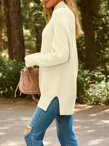 Vista 3 de EFAN Suéteres de cuello alto holgados para mujer, de manga larga, para invierno 2025, moda tendencia, de punto, túnica, atuendos de otoño Albaricoque