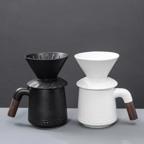 Vista 4 de Juego de cafetera negra hecha a mano, jarra de café de cerámica a prueba de calor ACM01B