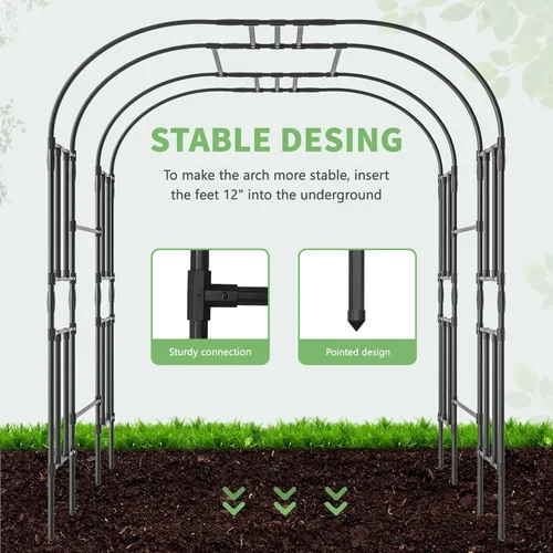 Vista 3 de DoCred Enrejado de arco de jardín grande para plantas trepadoras, 87 pulgadas de alto, soporte de metal para plantas, arco para trepar vides