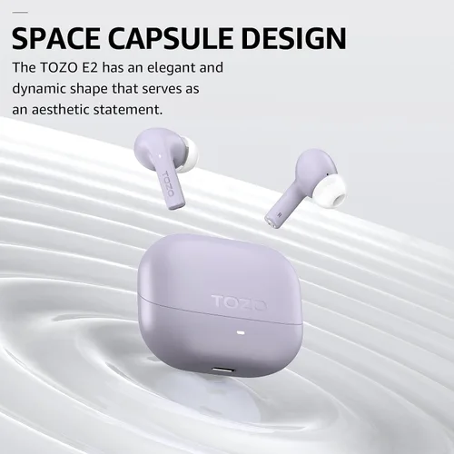 Vista 2 de Auriculares TOZO E2 inalámbricos con cancelación de ruido AI con 2 micrófonos, controladores de 10mm con potentes bajos, aplicación personalizada