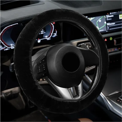 Vista 9 de Funda Esponjosa para Volante de Automóvil, Protector Universal Peludo para Volante de Auto de 15'', para Invierno Cálido, Funda Elástica
