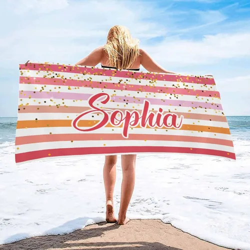 Vista 14 de InterestPrint Toalla de playa personalizada para mujeres y hombres, con texto dorado brillante, color verde, toallas de playa personalizadas