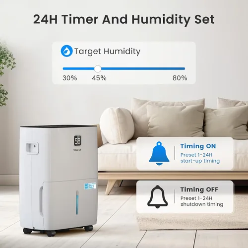 Vista 3 de Yaufey Deshumidificador Energy Star de 80 pintas para el hogar, sótano y habitación grande de hasta 5500 pies cuadrados, con manguera de drenaje