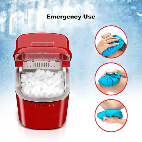 Vista 7 de Galanz Máquina eléctrica portátil para hacer hielo para encimera, 26 libras en 24 horas, 9 cubos en forma de bala listos en 9 minutos, 2 tamaños