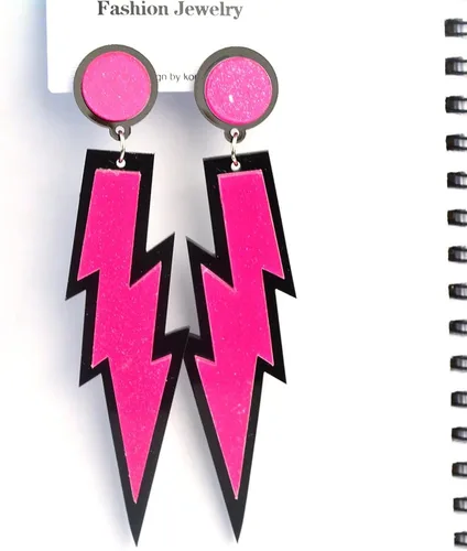 Vista 3 de Pendientes de neón para mujer, aretes retro delicados con gancho de gota de relámpago