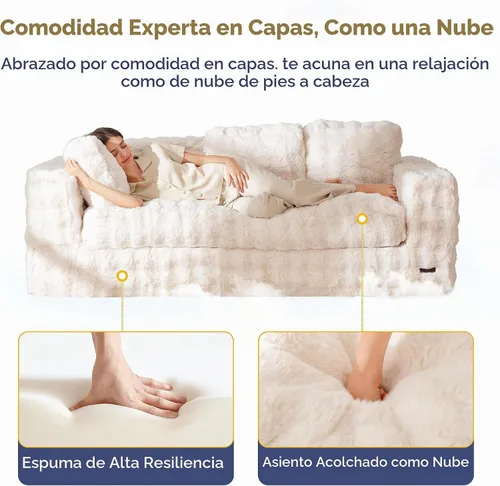 Vista 6 de MAXYOYO Sofá de 3 Plazas sin Estructura, Sofá Moderno Acolchado para Sala de Estar, Sillón Suave Tipo Puf de Espuma de Alta Densidad con Almohadas