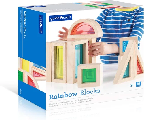 Vista 5 de Guidecraft Juego de bloques de arco iris - 10 piezas. Juguetes educativos y de aprendizaje para niños, bloques apilables