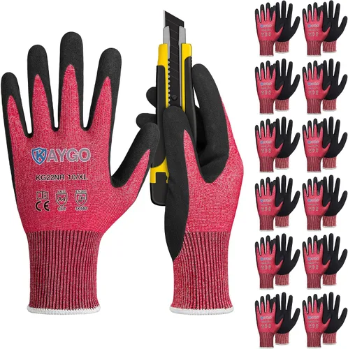 Vista 14 de KAYGO - Guantes de nitrilo resistentes a cortes para tareas de agarre aceitoso y húmedo ANSI A3, HPPE/Forro de fibra de vidrio, agarre