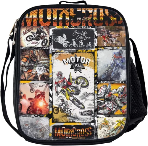 Vista 4 de Mochilas de motocicleta Paquete de 3 piezas para adolescentes, niños y niñas, motocross para niños, incluye bolsas aisladas para almuerzo y estuche
