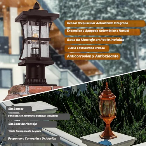 Vista 7 de Luminarias de poste para exteriores de bronce del anochecer al amanecer con base de montaje en pilar, 2 paquetes de iluminación de poste